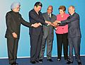 Manmohan Singh with the President of the People’s Republic of China, Mr. Xi Jinping, the President of Brazil, Ms. Dilma Rousseff, the President of the Russian Federation (1)