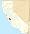 Map of California highlighting San Benito County