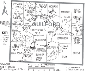 Map of Guilford County North Carolina With Municipal and Township Labels