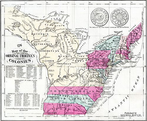 Map of the Thirteen Original Colonies