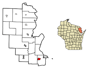 Location of Peshtigo in Marinette County, Wisconsin.