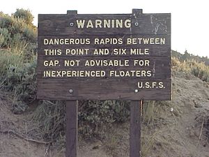 Northgate Canyon rapids warning sign