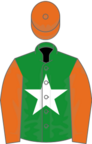 Green, white star, orange sleeves and cap