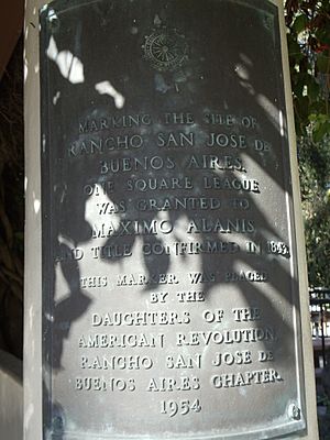 Plaque about Rancho San Jose de Buenos Ayres in Holmby Park, Los Angeles, CA