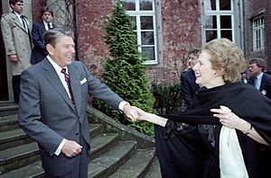 President Greeting Prime Minister Margaret Thatcher for a Bilateral Meeting at Schloss Gymnich in Bonn Federal Republic of Germany