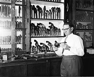 Queensland Police Museum, display of handguns, 1962