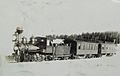 Rio Grande Southern Railway Company Locomotive No 9 in regular passenger service with 2 car passenger train somewhere in the Colorado Rockies ca. 1870's