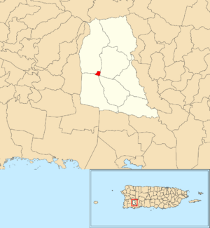 Location of Sabana Grande barrio-pueblo within the municipality of Sabana Grande shown in red