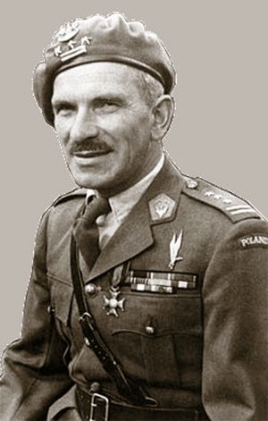 Stanisław Sosabowski, commander of the Polish 1st Independent Parachute Brigade Sosabowski is wearing a gala uniform based on English WWII officers uniforms and is wearing colonels insignia