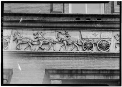 South facade detail terra cotta frieze conestoga wagon pension building