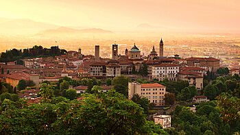 Sunrise at Bergamo old town, Lombardy, Italy