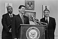 Xavier Becerra, Robert Matsui, and Elijah Cummings at a press conference on civil rights