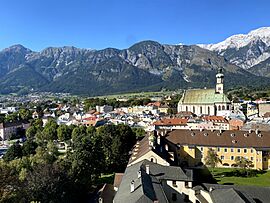 The oldtown of Hall with Karwendel range