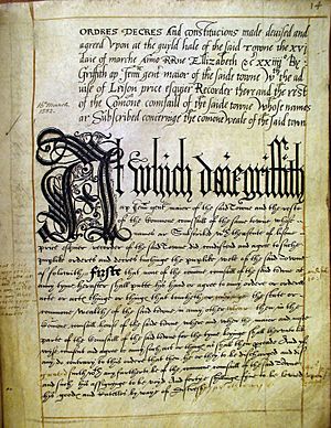 A page from Carmarthen Borough's Book of Ordnances, 1582