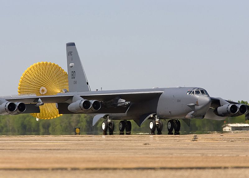 B52 landing with drogue chute