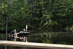 Boaters on Loon Lake in Chester, New York