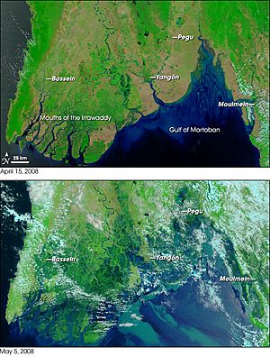 Cyclone Nargis flooding before-and-after