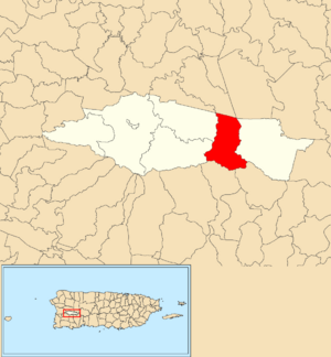 Location of Indiera Baja within the municipality of Maricao shown in red