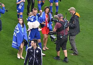 Jamie Vardy and family after victory versus Everton at the King Power Stadium. (26831224691)