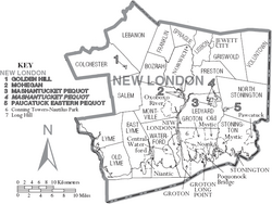 Map of New London County Connecticut With Municipal Labels