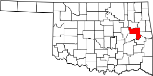 Map of Oklahoma highlighting Muskogee County