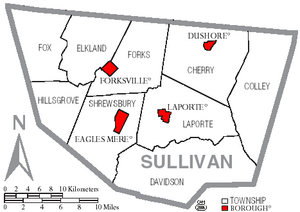 Map of Sullivan County Pennsylvania with Municipal and Township Labels