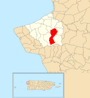 Location of Naranjo within the municipality of Aguada shown in red