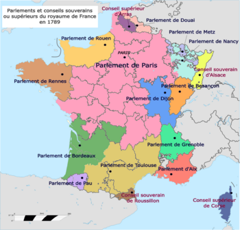 Parliaments and Sovereign Councils of the Kingdom of France in 1789 (fr)