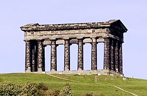 A monument in the form of a Greek temple on a hill