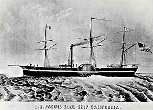 An engraving of a steamship underway