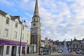 Selkirk town centre, tolbooth and Sir Walter Scott statue.jpg