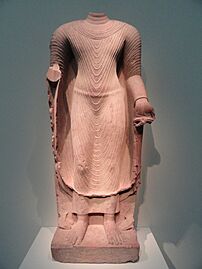 Standing Buddha, Gupta dynasty, 320-485, Mathura, Uttar Pradesh, India, sandstone - Freer Gallery of Art - DSC05111