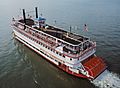 Steamboat Belle of Louisville at Clark Bridge Louisville Kentucky USA Ohio River mile 604 August 1987 file 87h103