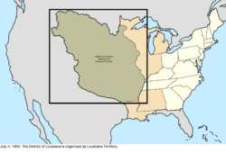 Map of the change to the United States in central North America on July 4, 1805