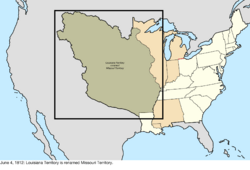 Map of the change to the United States in central North America on June 4, 1812