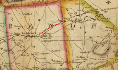 1816 map of Lebanon County Pennsylvania showing 1794 Schuylkill and Susquehanna Navigation company summit crossing construction