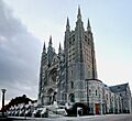 Basilica of Saints Peter and Paul in Lewiston at dusk