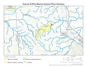 Course of Pinks Branch (Leipsic River tributary)