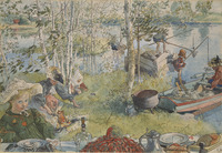 Crayfishing. From A Home (26 watercolours) (Carl Larsson) - Nationalmuseum - 24219
