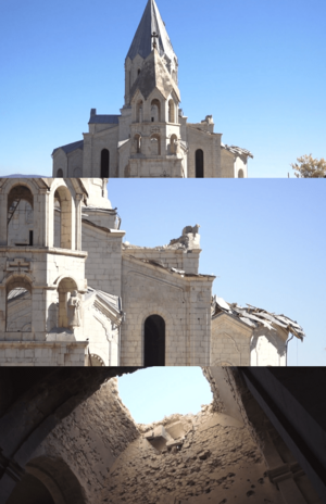 Damaged Ghazanchetsots Cathedral in Shushi