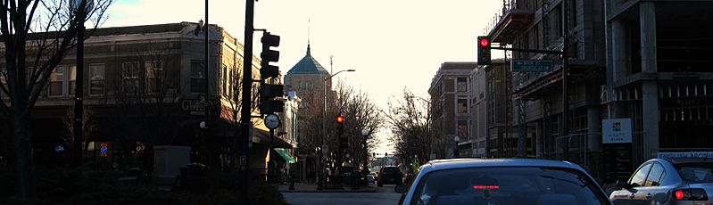 A panorama facing south on Neil Street of Downtown Champaign in November 2013