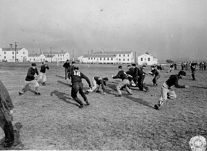 Football at Camp Atterbury - DPLA - 6c1a9304c4e10722a50dfe034f41dfed (page 1) (cropped)