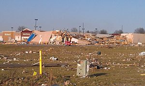 Harrisburg Tornado 01 163338 Walmart strip mall and telephone cans