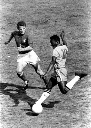 Italy v Brazil, 12 May 1963 - Trapattoni and Pelé