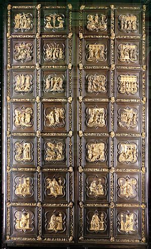 Lorenzo ghiberti e aiuti, porta nord del battistero di firenze, 01