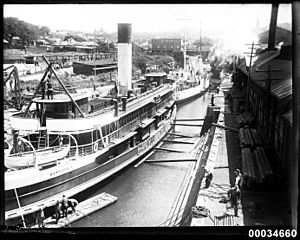 Manly ferry SS BARAGOOLA and French warship BELLATRIX behind at Morts Dock (7646834690)