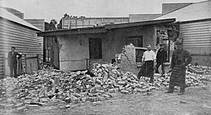 McTaggart's butcher shop after earthquake, Cheviot