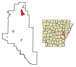 Location of Brinkley in Monroe County, Arkansas.