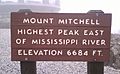 Mount Mitchell. Highest peak east of Mississippi River. Elevation 6684 ft.