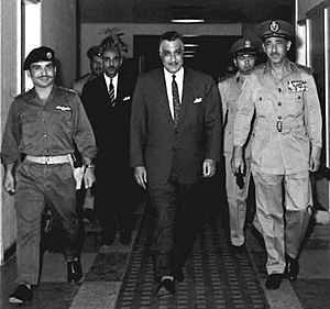 Nasser, Hussein and Amer before signing Egyptian-Jordanian defense pact